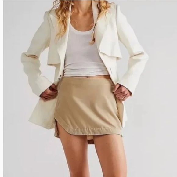 Free People Dresses & Skirts - FP Free People Annalise Velvet Mini Skirt 2 Velour Oat Sage Slit